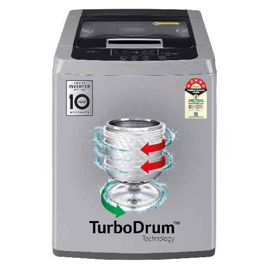 LG 6.5Kg Top Load Washing Machine, T65SKSF4ZD, Smart Inverter Motor, Middle Free Silver